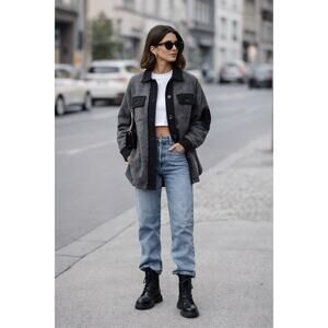 BT Shacket Jacket Oversized Soft Grunge Normcore Fleece Gray Black Small PS NWT